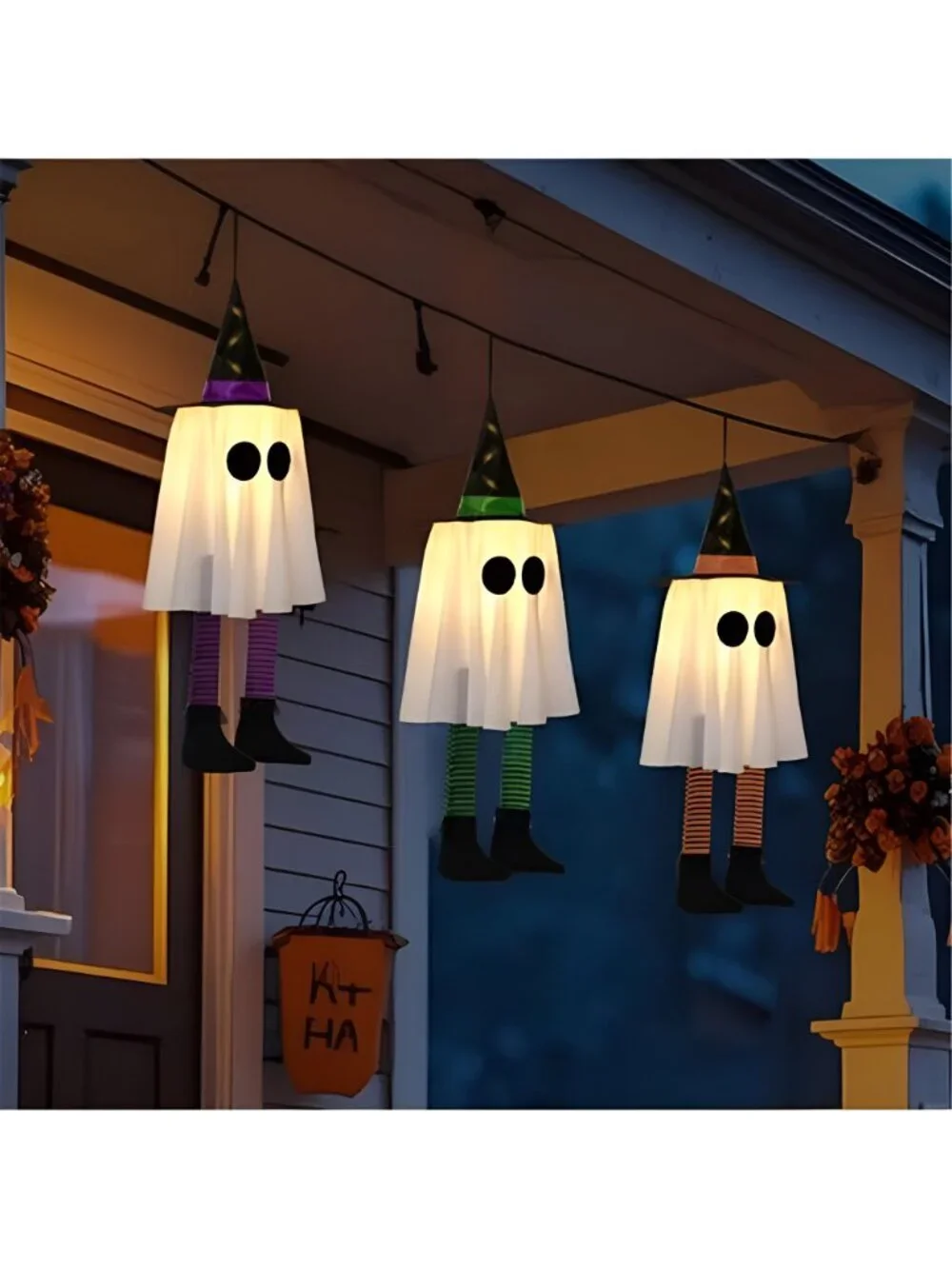23.6'' 3PCS Halloween Hanging Ghosts Decorations Outdoor, Witch Hats